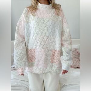 Floral Patchwork Quilted Sweatshirt- Pink and White